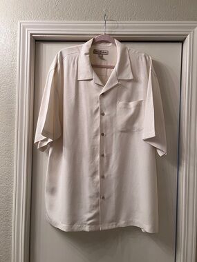 Men’s Tommy Bahama Ivory Silk Button Down Short Sleeve Shirt Size XL